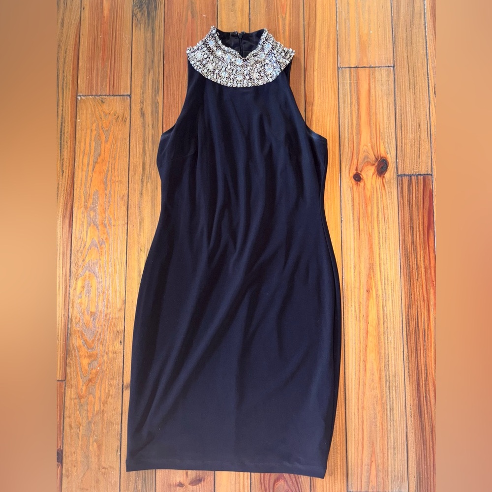 Black bedazzled high neck bodycon